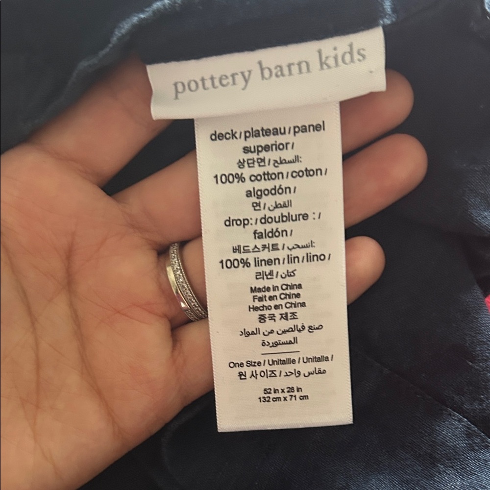Pottery Barn Kids Navy Blue Cotton/ linen crib skirt